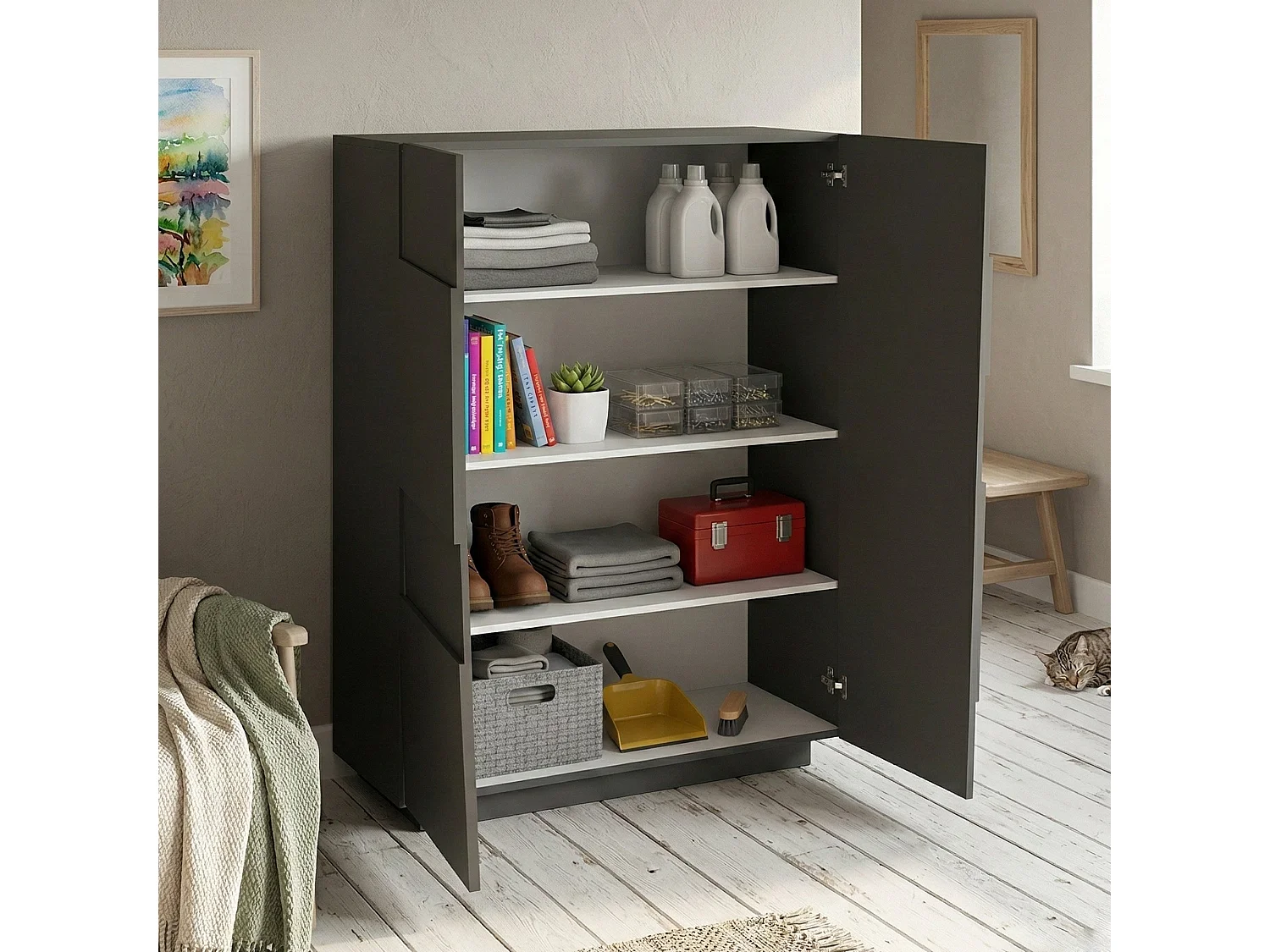 Armario multiusos 2 puertas Ddescigli, Armario multifuncional, Armario 2 puertas, 120x44h126 cm, Antracita