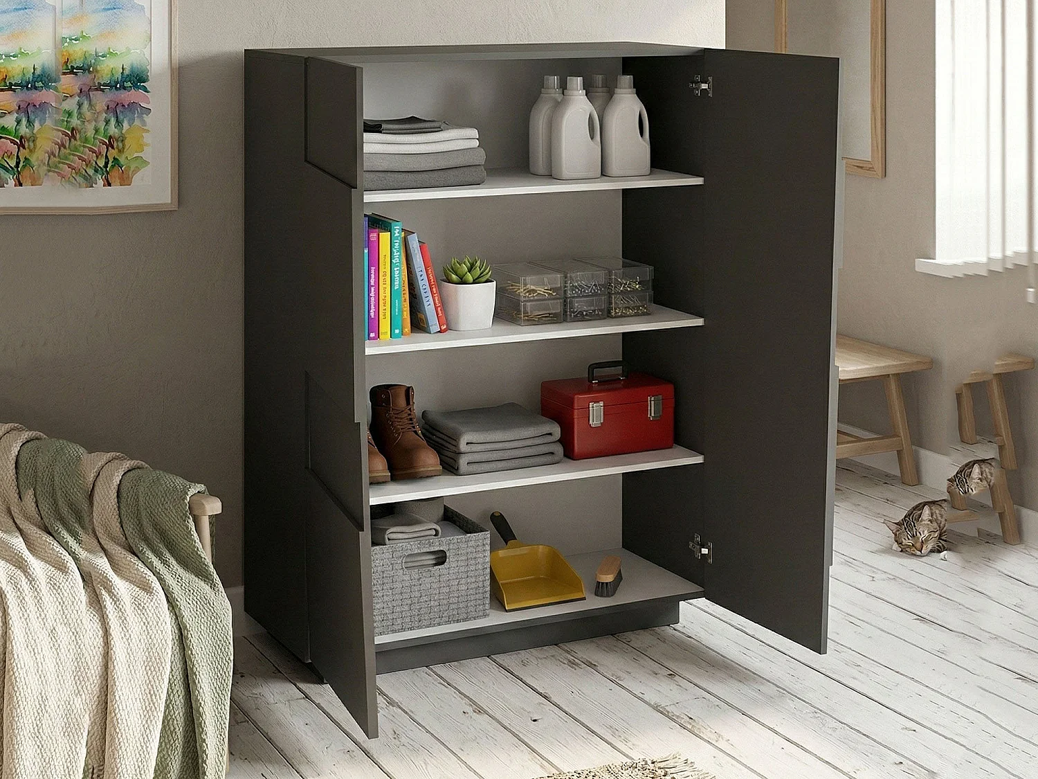 Armoire polyvalente 2 portes Ddescigli, Armoire multifonctionnelle, armoire 2 portes, 120x44h126 cm, Anthracite