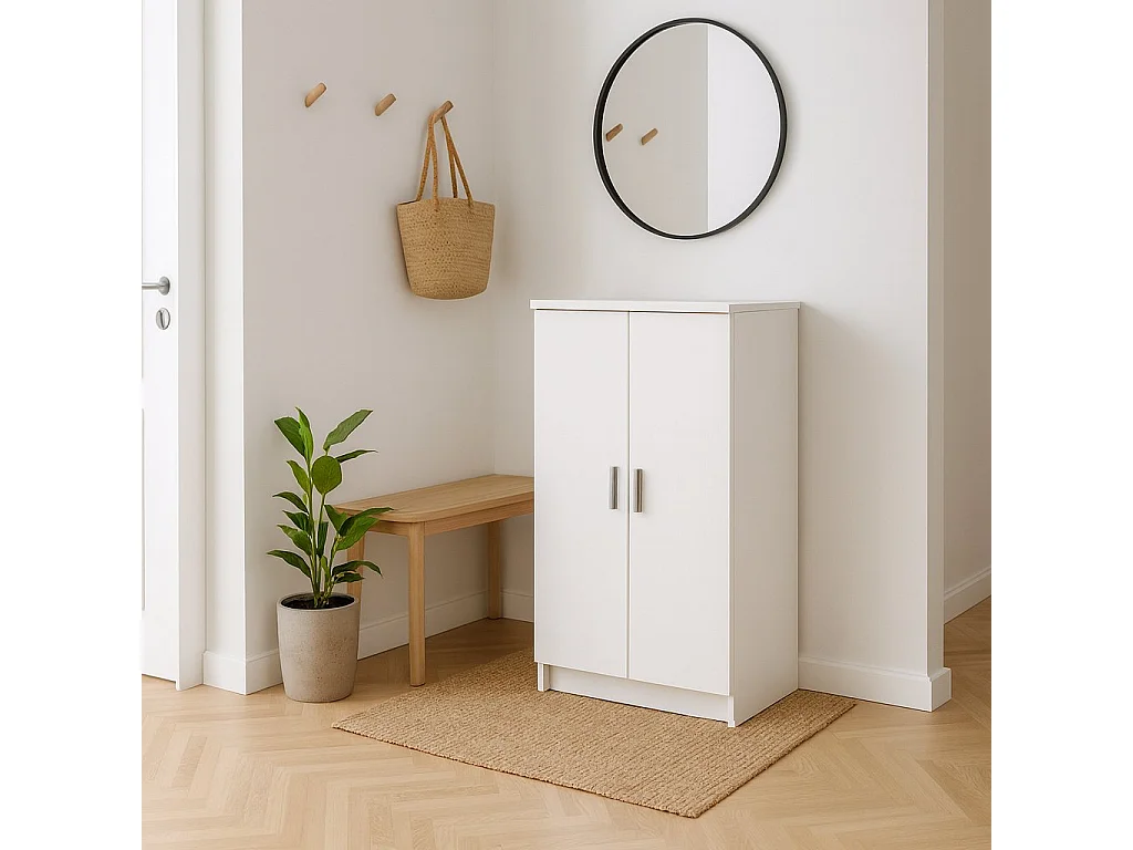 Armoire polyvalente à 2 portes Dfische, Meubles multifonctionnels, Casier à chaussures, Support à chaussures pour armoire, 55x35 h108 cm, Blanc mat