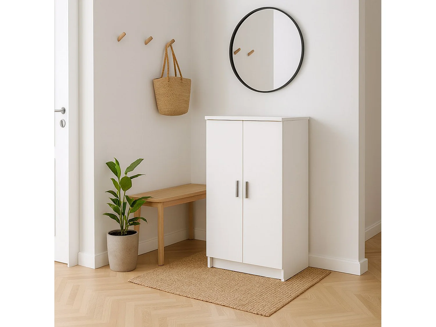Armoire polyvalente à 2 portes Dfische, Meubles multifonctionnels, Casier à chaussures, Support à chaussures pour armoire, 55x35 h108 cm, Blanc mat