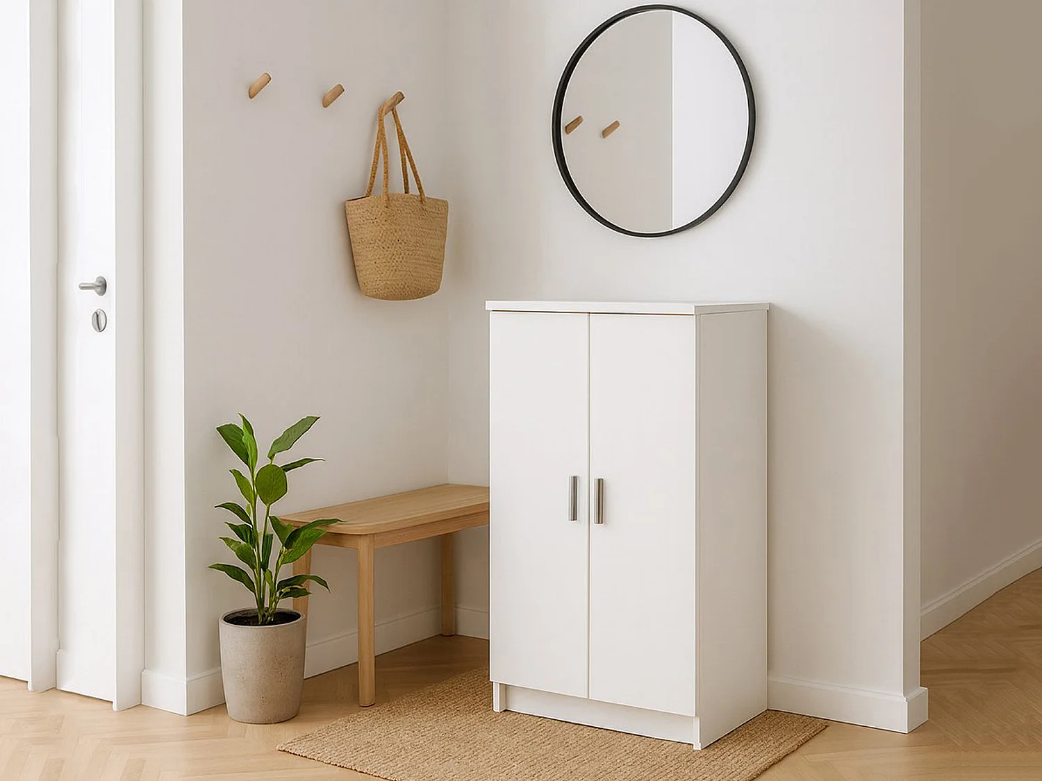 Armoire polyvalente à 2 portes Dfische, Meubles multifonctionnels, Casier à chaussures, Support à chaussures pour armoire, 55x35 h108 cm, Blanc mat