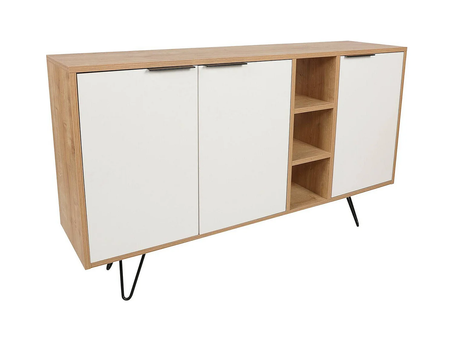 Buffet Dmontesan, Buffet du salon, Commode de salon, Garde-manger de cuisine, 142x36 h83 cm, Chêne et Blanc
