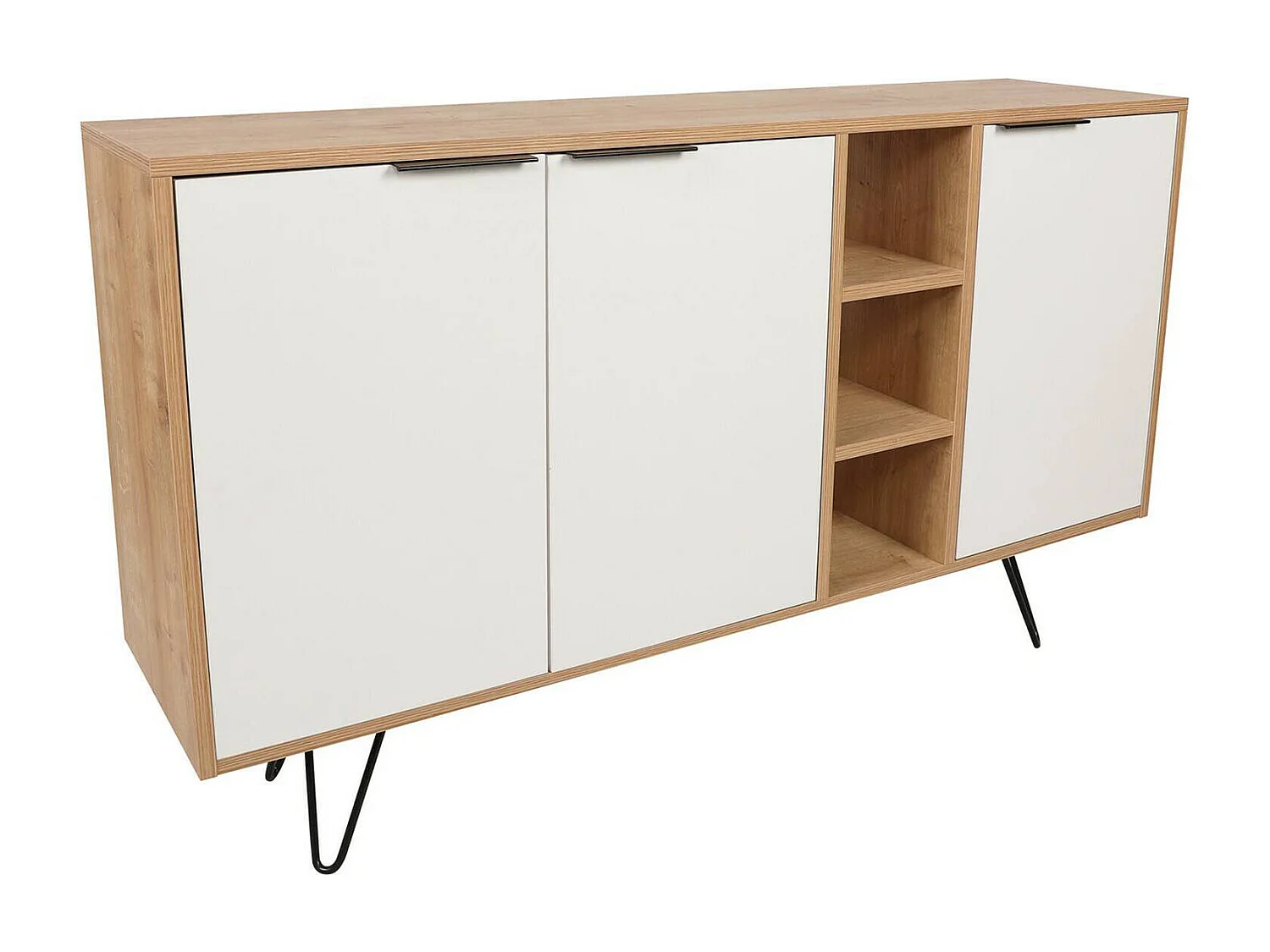 Dmontesan dressoir, Woonkamerbuffet, Woonkamerdressoir, Keukenkast, 142x36 h83 cm, Eiken en Wit