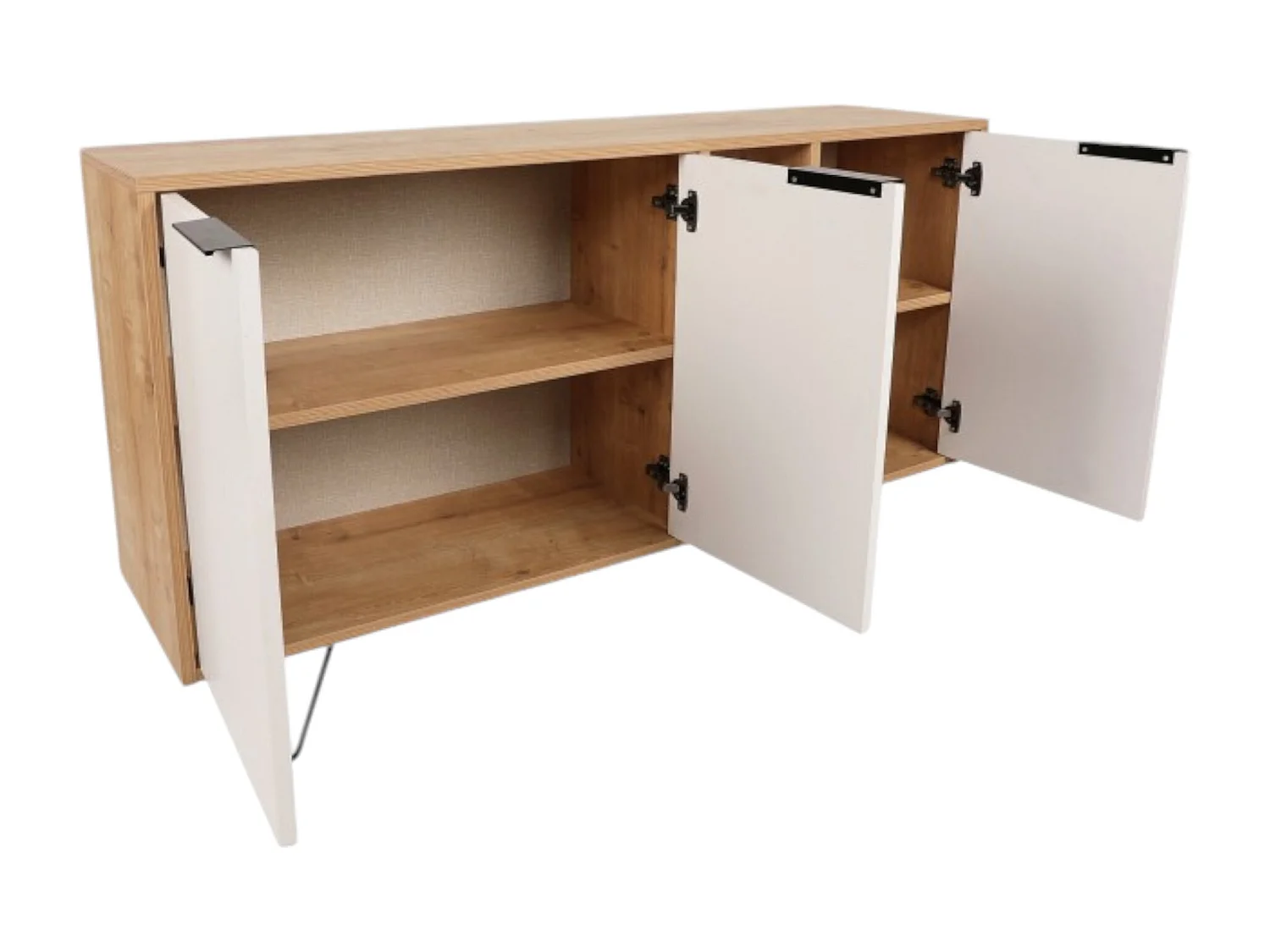 Dmontesan dressoir, Woonkamerbuffet, Woonkamerdressoir, Keukenkast, 142x36 h83 cm, Eiken en Wit