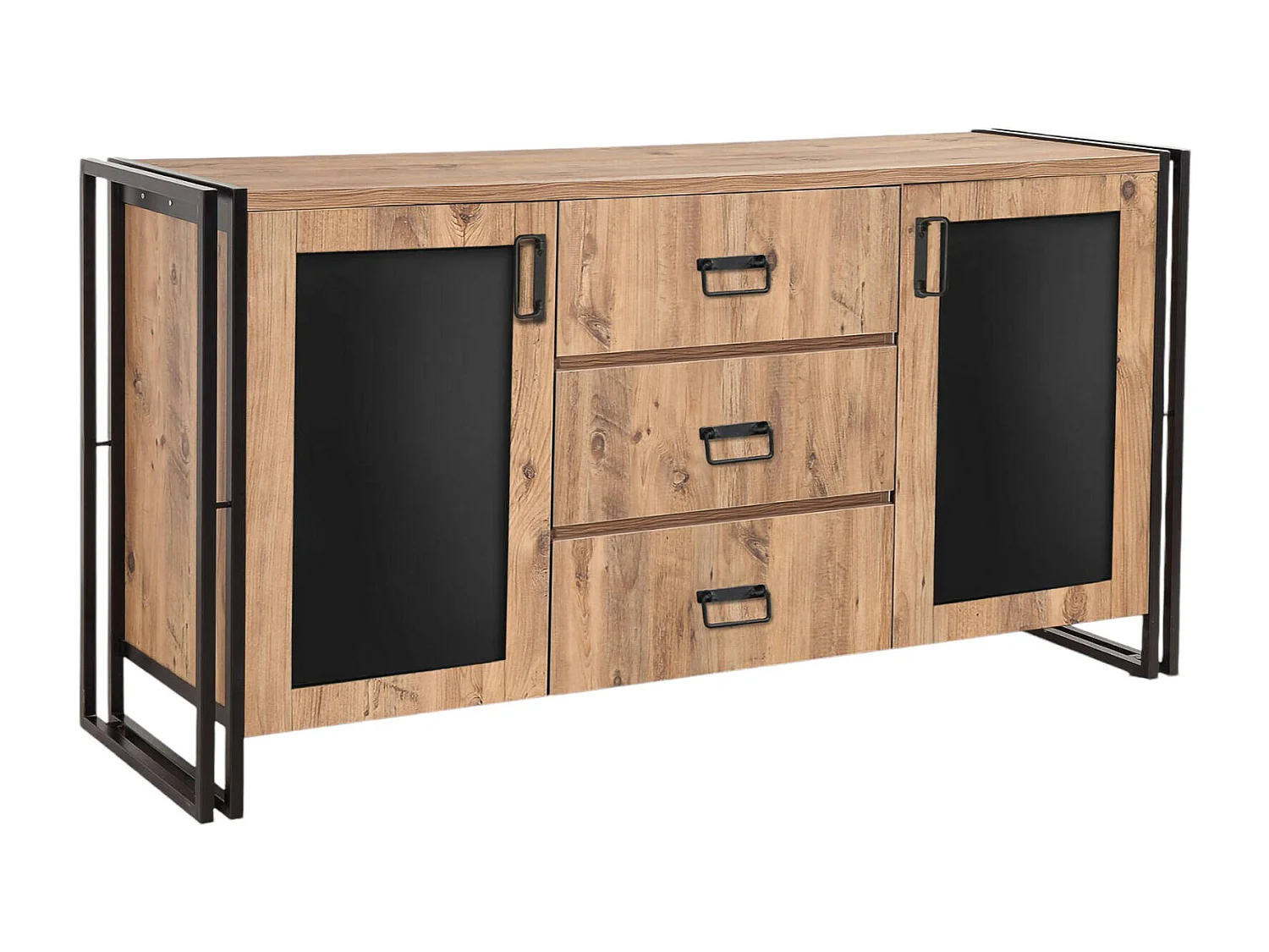 Aparador Dmontapert, Bufé de salón, Aparador de salón, Despensa de cocina, 160x45 h80 cm, Roble y Negro