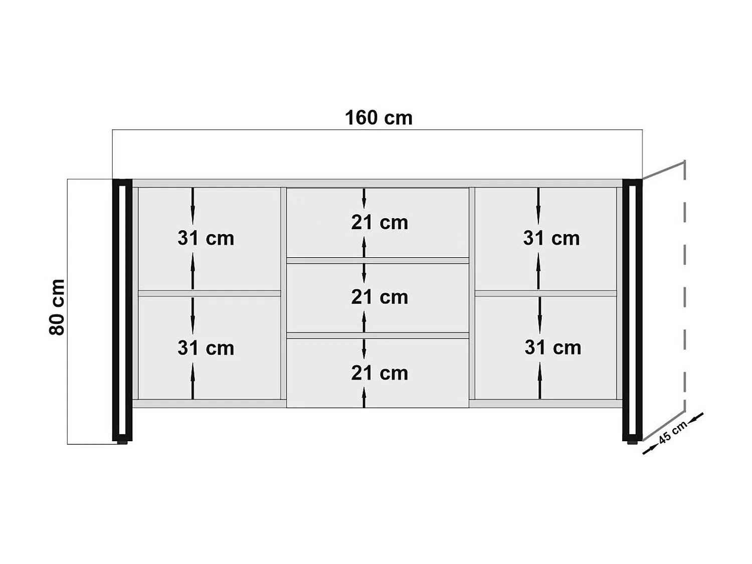 Aparador Dmontapert, Bufé de salón, Aparador de salón, Despensa de cocina, 160x45 h80 cm, Roble y Negro