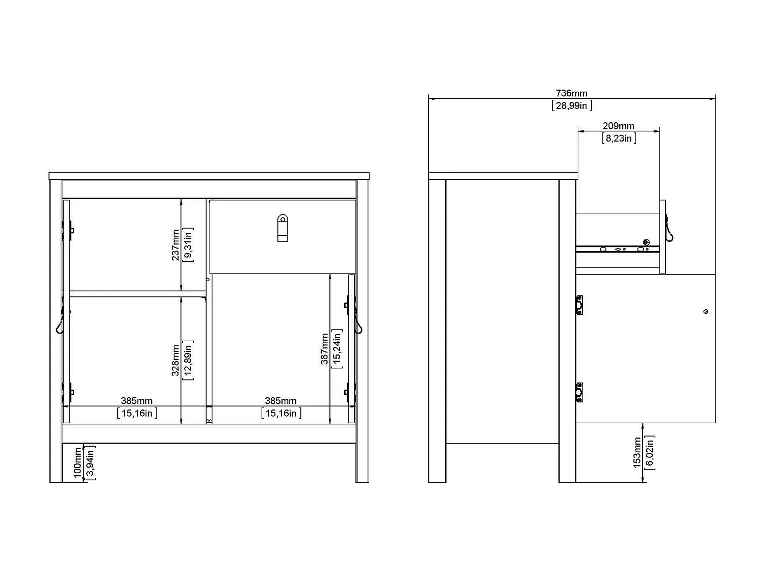 Aparador Dsaracin, Buffet de sala, Aparador de sala, Despensa de cozinha, 82x38 h80 cm, Branco