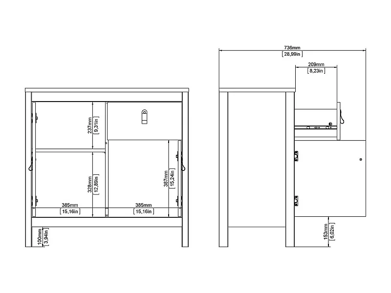 Buffet Dsaracin, Buffet du salon, Commode de salon, Garde-manger de cuisine, 82x38 h80 cm, Blanc