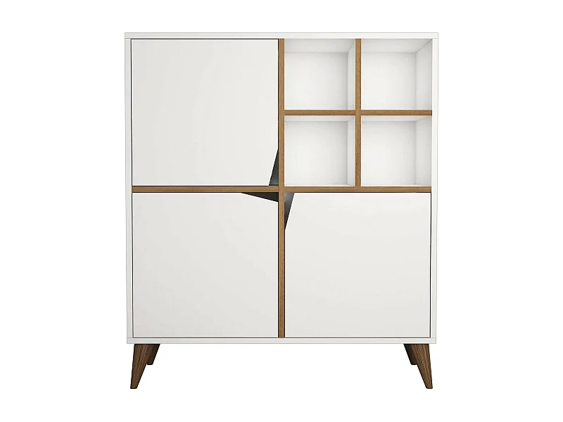 Aparador Ddiguglielm, Bufé de salón, Aparador de salón, Despensa de cocina, 100x30 h115 cm, Blanco y Nogal