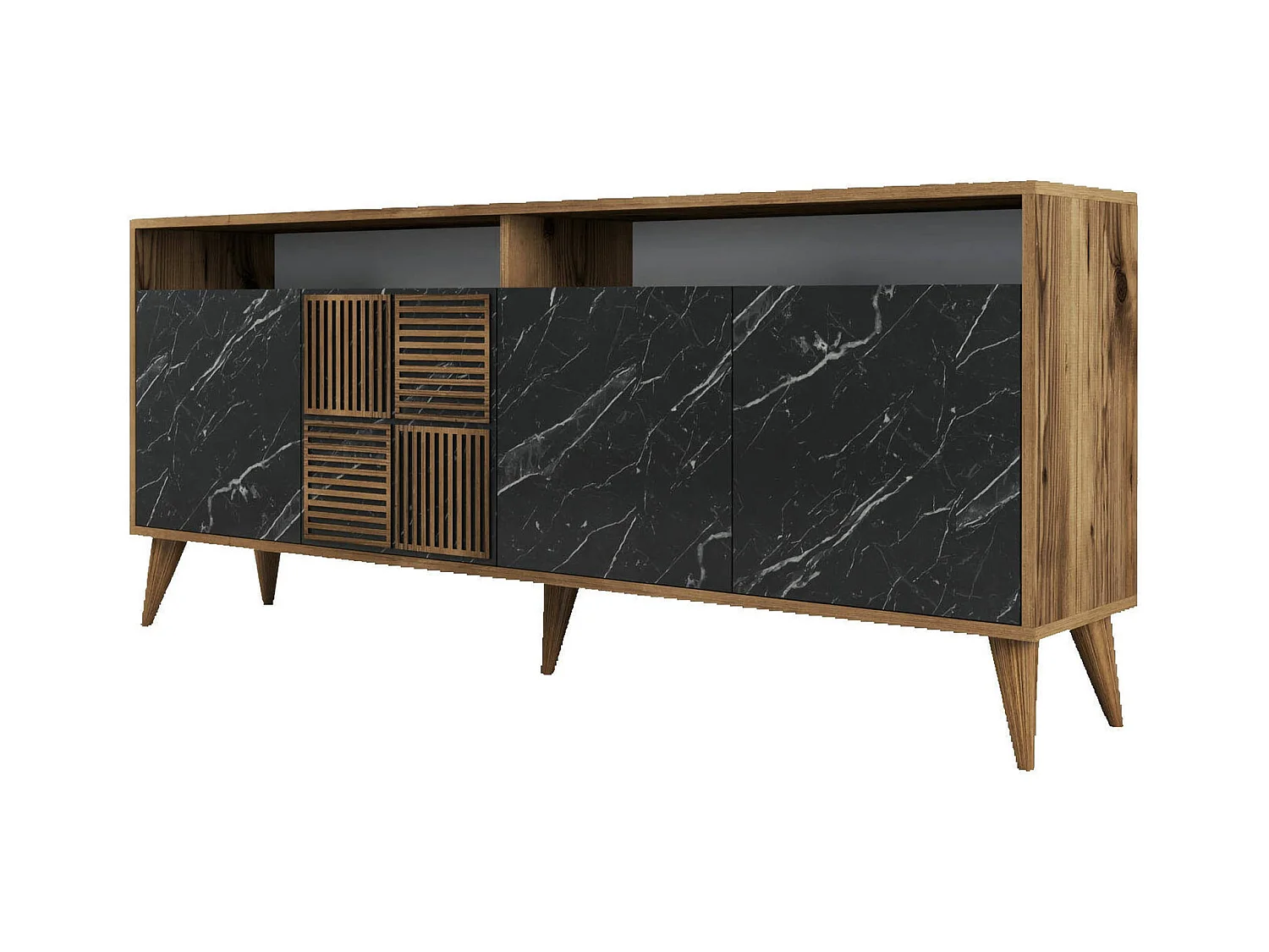 Dstenmar dressoir, Woonkamerbuffet, Woonkamerdressoir, Keukenkast, 180x35 h79 cm, Walnoot en Zwart