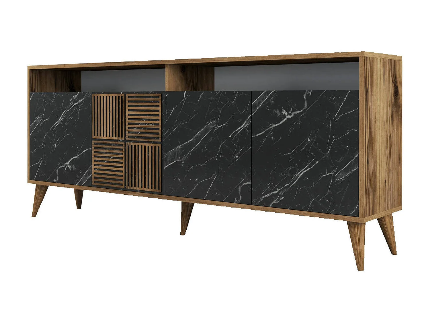 Dstenmar dressoir, Woonkamerbuffet, Woonkamerdressoir, Keukenkast, 180x35 h79 cm, Walnoot en Zwart