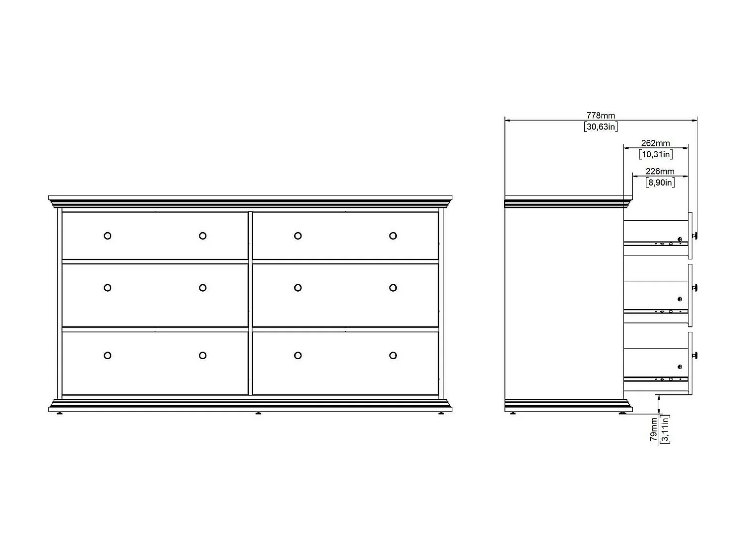 Buffet Dsanson, Buffet du salon, Commode de salon, Garde-manger de cuisine, 163x52 h88 cm, Blanc