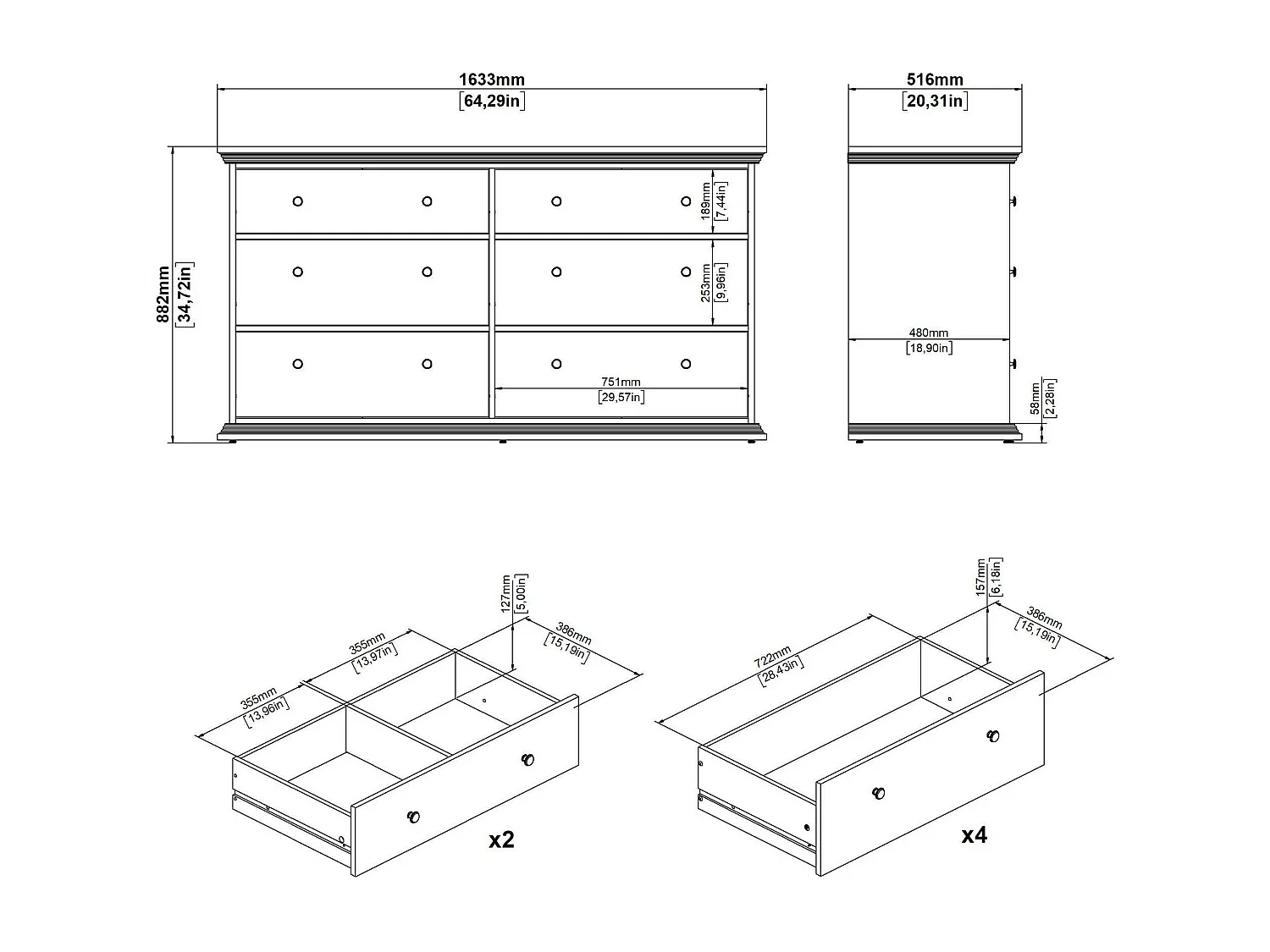 Dsanson dressoir, Woonkamerbuffet, Woonkamerdressoir, Keukenkast, 163x52 h88 cm, Zwart