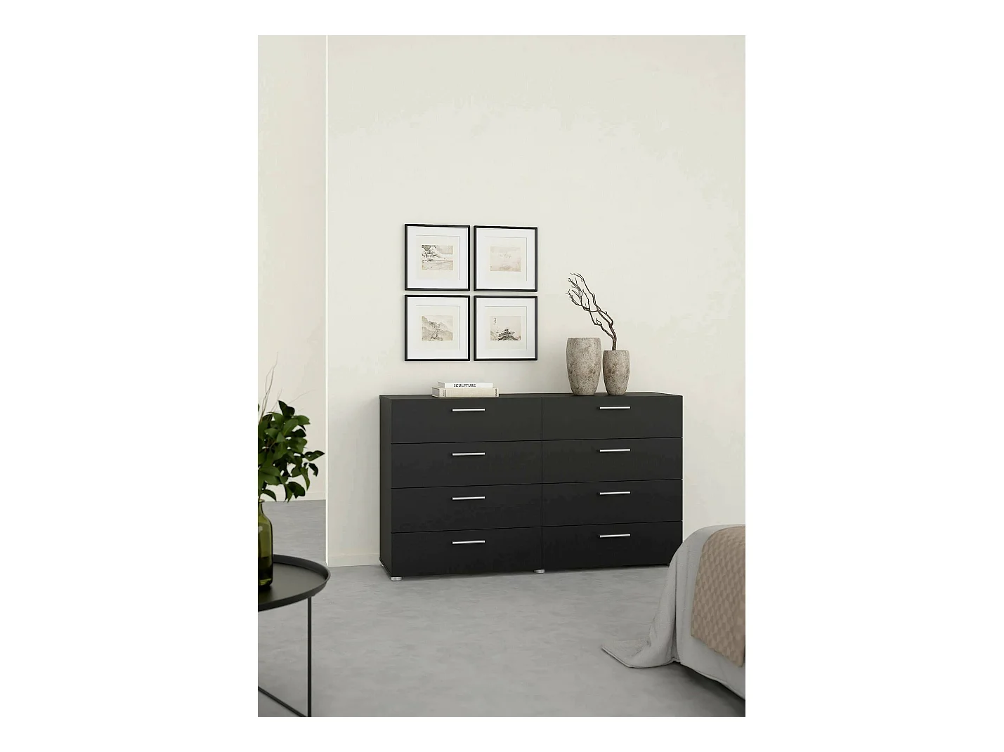Kommode Dsattol, Wohnzimmerbuffet, Wohnzimmer-Sideboard, Moderne Küchen-Speisekammer, 140x40 h82 cm, Schwarz