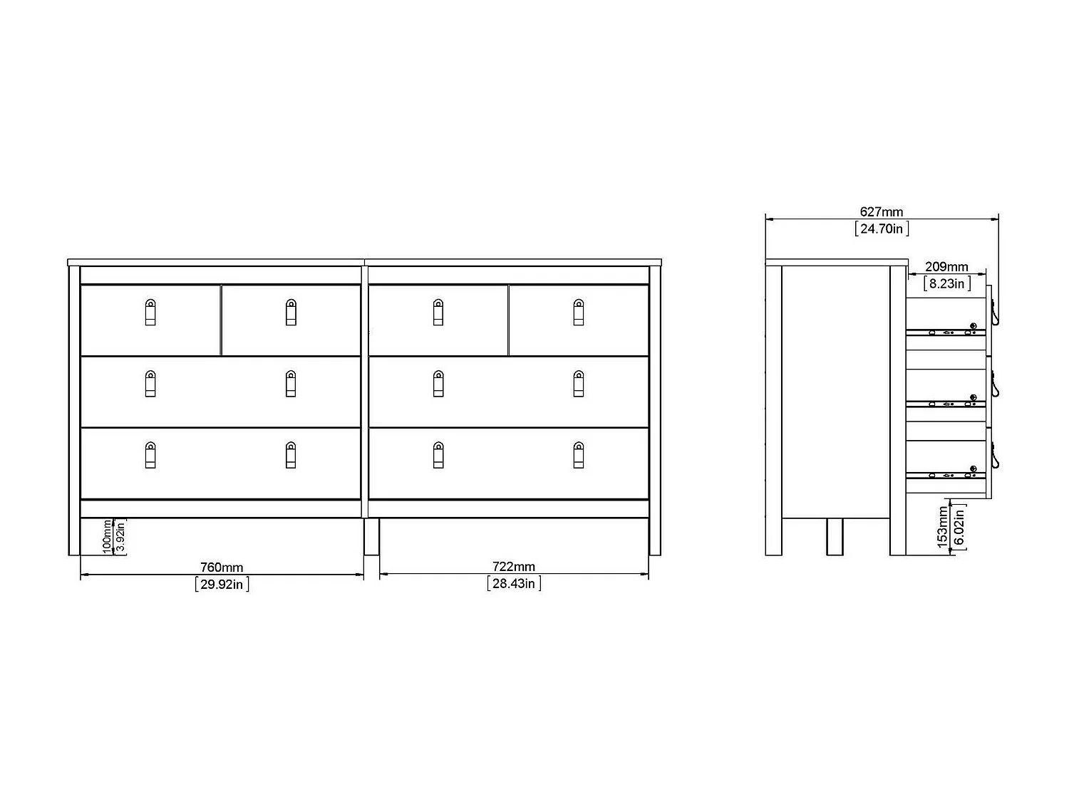 Buffet Dsart, Buffet du salon, Commode de salon, Garde-manger de cuisine, 160x38 h80 cm, Blanc