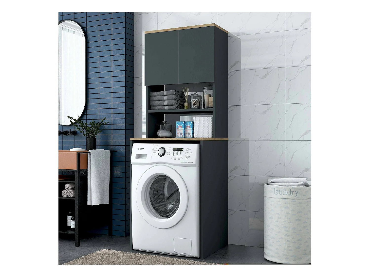 Armoire polyvalente à 2 portes Dgarofal, Meubles multifonctionnels, Casier à chaussures, Support à chaussures pour armoire, 65x60h184 cm, Noyer et Anthracite