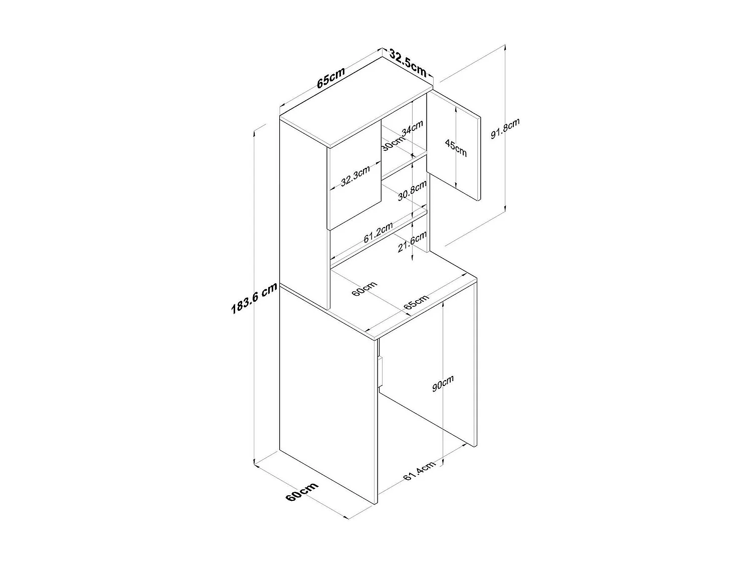 Armario multiusos 2 puertas Dgarofal, Muebles multifuncionales, Zapatero, Armario para zapatos, 65x60h184 cm, Nogal y Antracita