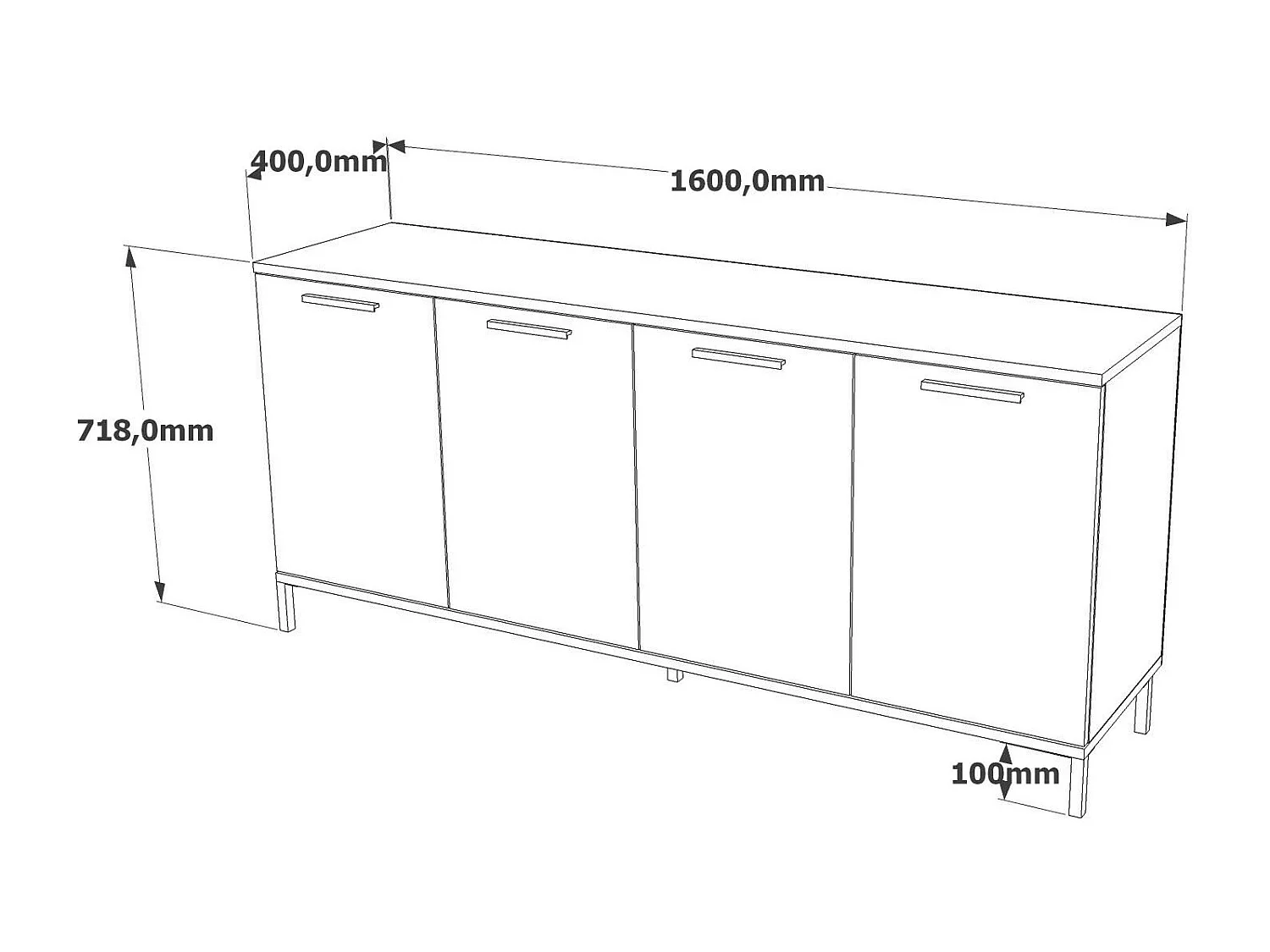 Dantonionobil dressoir, Woonkamerbuffet, Woonkamerdressoir, Keukenkast, 160x40 h72 cm, Eiken en Antraciet