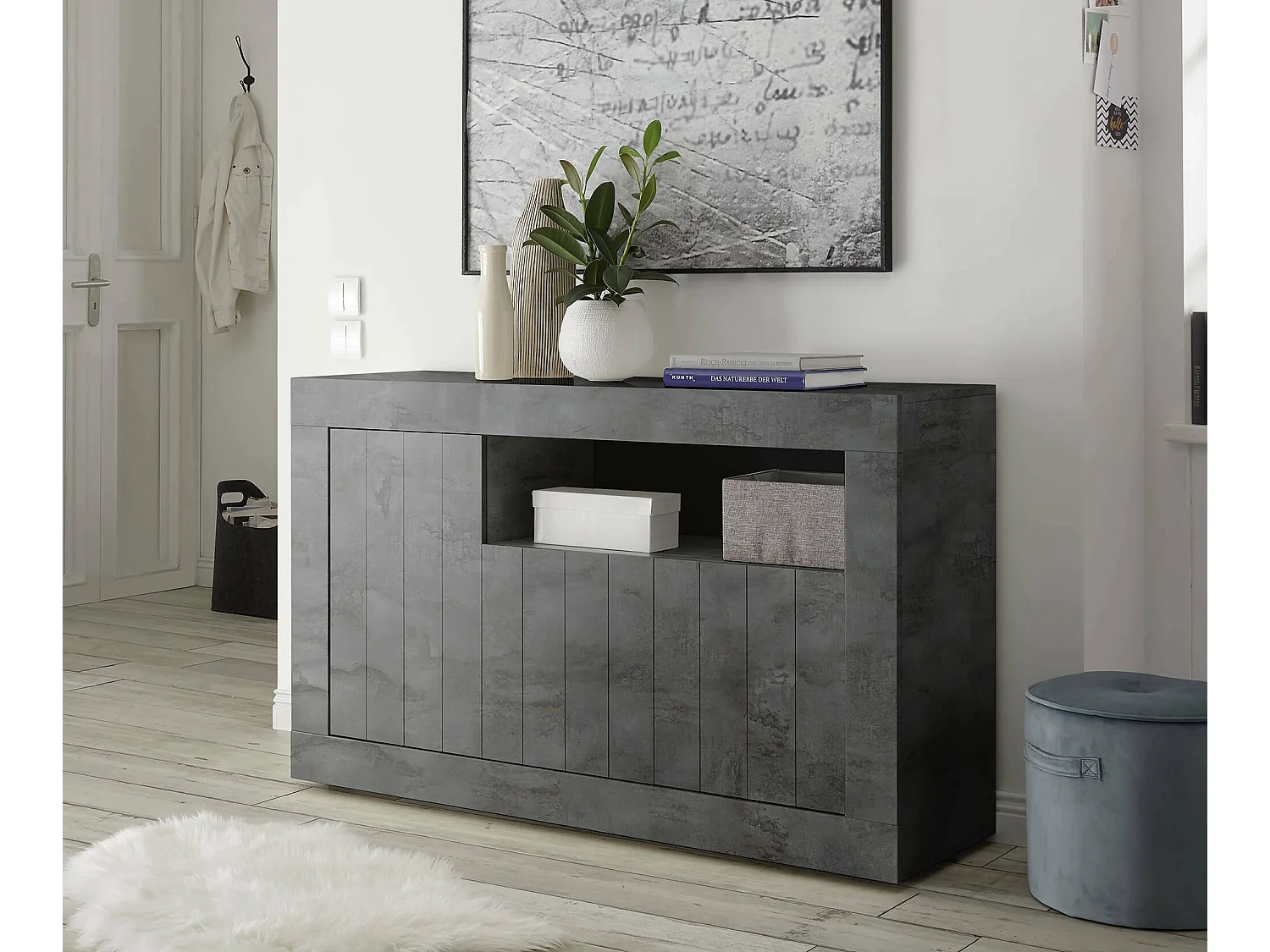 Buffet Diguodal, Buffet du salon, Commode de salon, Garde-manger de cuisine, Made in Italy, 138x42 h86 cm, Ardoise