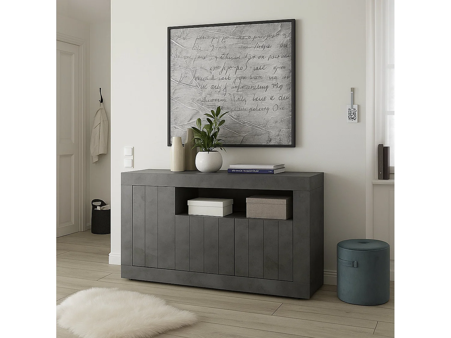 Diguodal dressoir, Woonkamerbuffet, Woonkamerdressoir, Keukenkast, Made in Italy, 138x42 h86 cm, Leisteen