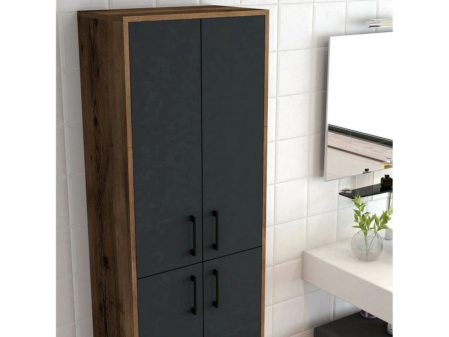 Grande armoire polyvalente Denipot, Meubles multifonctionnels, Casier à chaussures, Support à chaussures pour armoire, 60x35h200 cm, Noyer et Anthracite