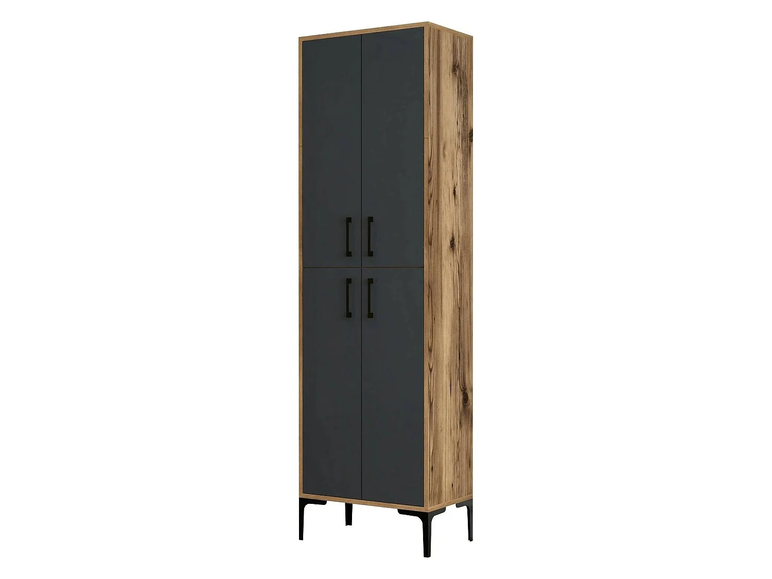 Grande armoire polyvalente Denipot, Meubles multifonctionnels, Casier à chaussures, Support à chaussures pour armoire, 60x35h200 cm, Noyer et Anthracite