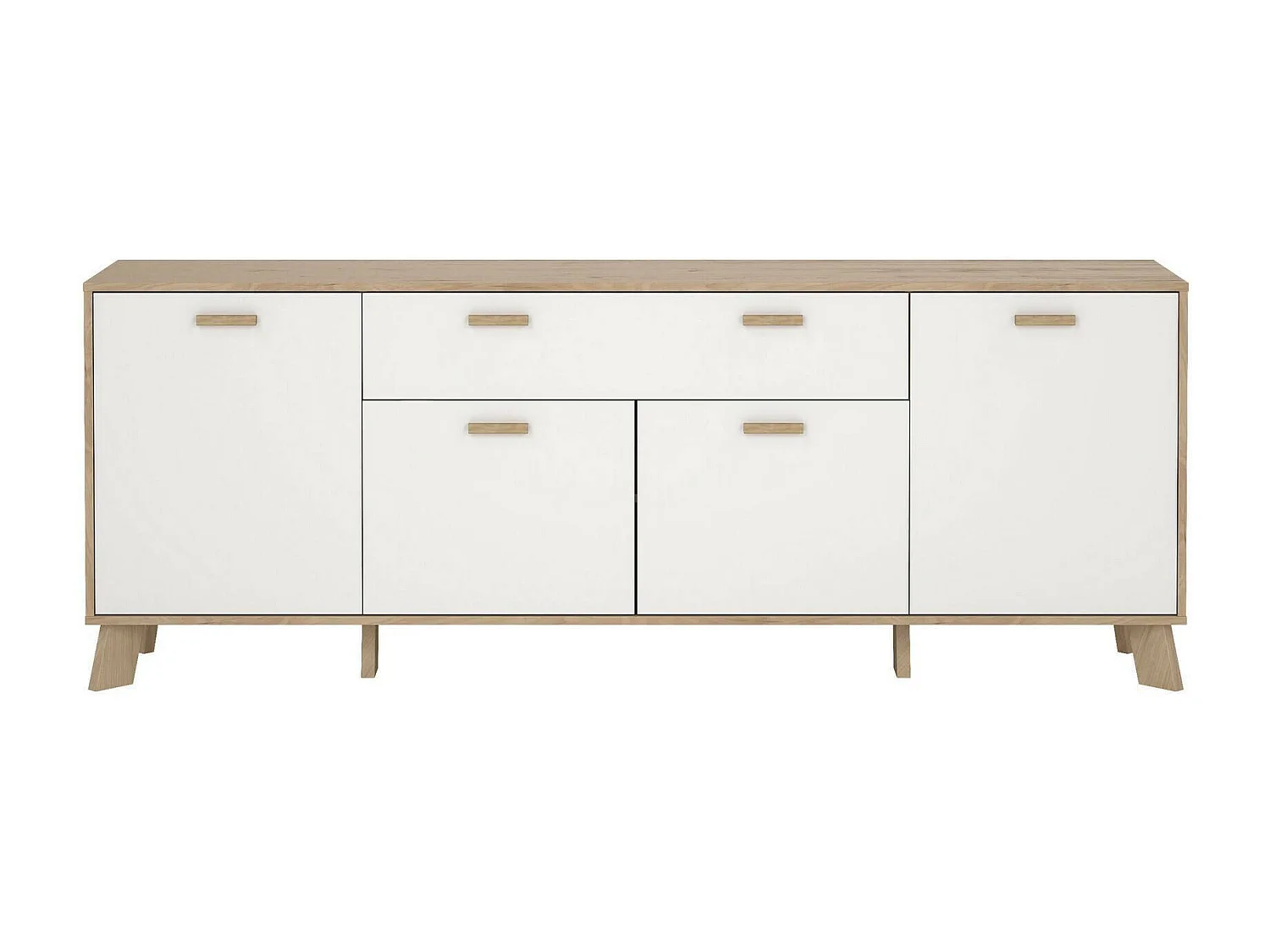 Aparador Dsalvion, Bufé de salón, Aparador de salón, Despensa de cocina, 196x39 h73 cm, Roble y Blanco