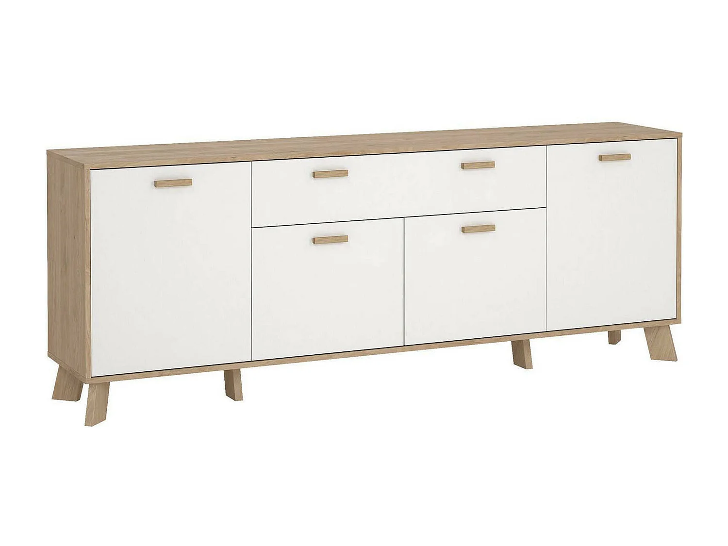 Buffet Dsalvion, Buffet du salon, Commode de salon, Garde-manger de cuisine, 196x39 h73 cm, Chêne clair et Blanc