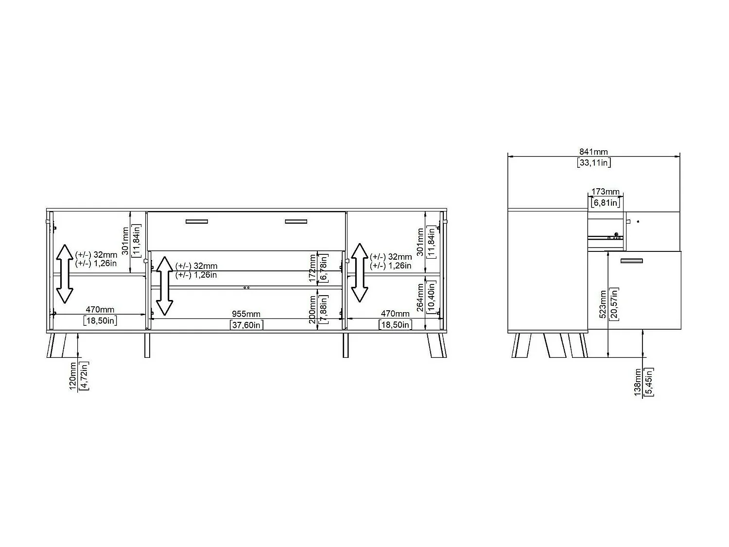 Buffet Dsalvion, Buffet du salon, Commode de salon, Garde-manger de cuisine, 196x39 h73 cm, Chêne clair et Blanc