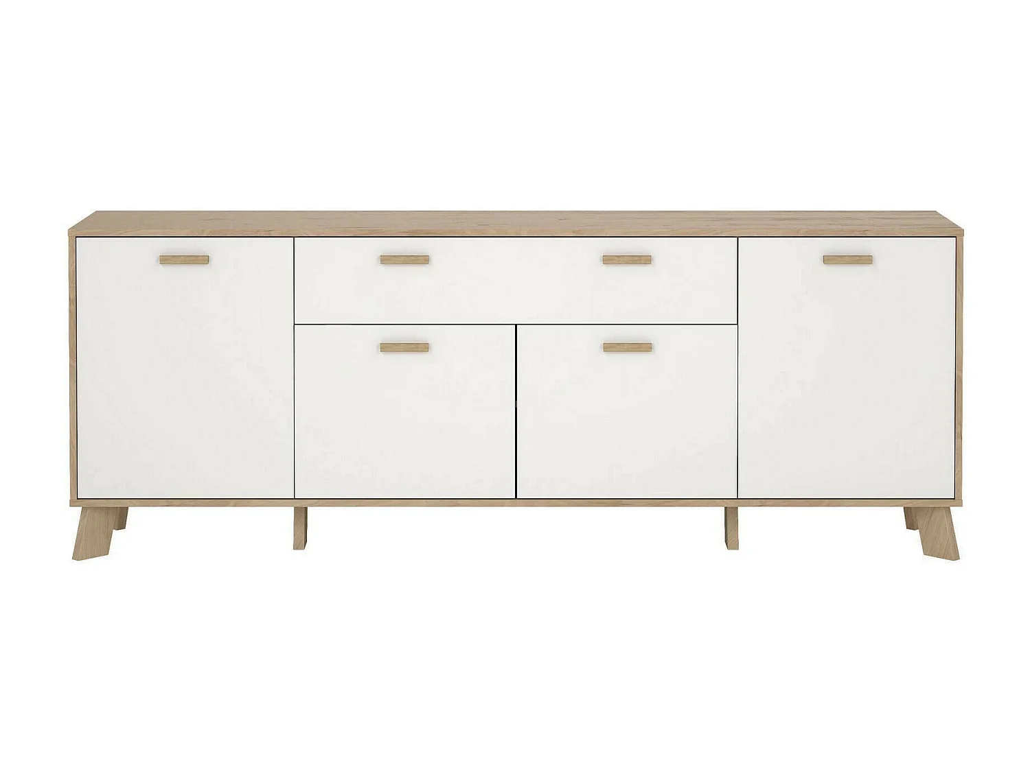 Buffet Dsalvion, Buffet du salon, Commode de salon, Garde-manger de cuisine, 196x39 h73 cm, Chêne clair et Blanc
