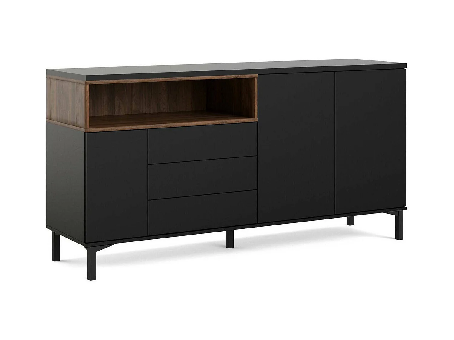 Buffet Dsardin, Buffet du salon, Commode de salon, Garde-manger de cuisine, 176x48 h90 cm, Noir et Noyer