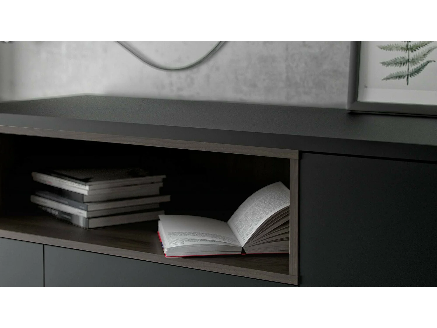 Dmora - Credenza Julie, 176x48 h90 cm, Nero e Noce