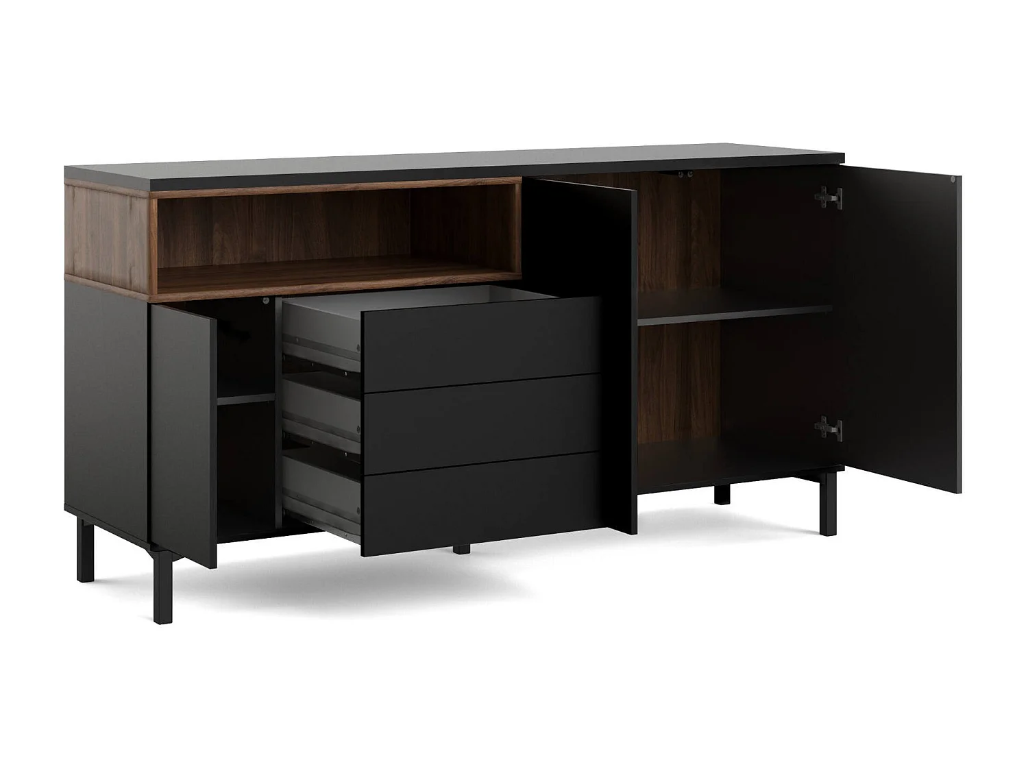 Dmora - Credenza Julie, 176x48 h90 cm, Nero e Noce