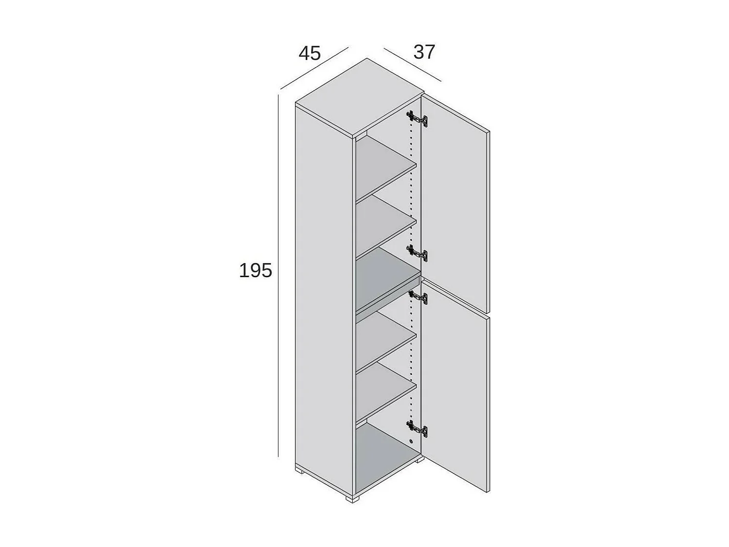 Armoire polyvalente en bouleau à 2 portes, Étagère à chaussures avec étagères réglables, Meuble à chaussures avec 2 portes, 100% Made in Italy, 45x37h195 cm, Blanc