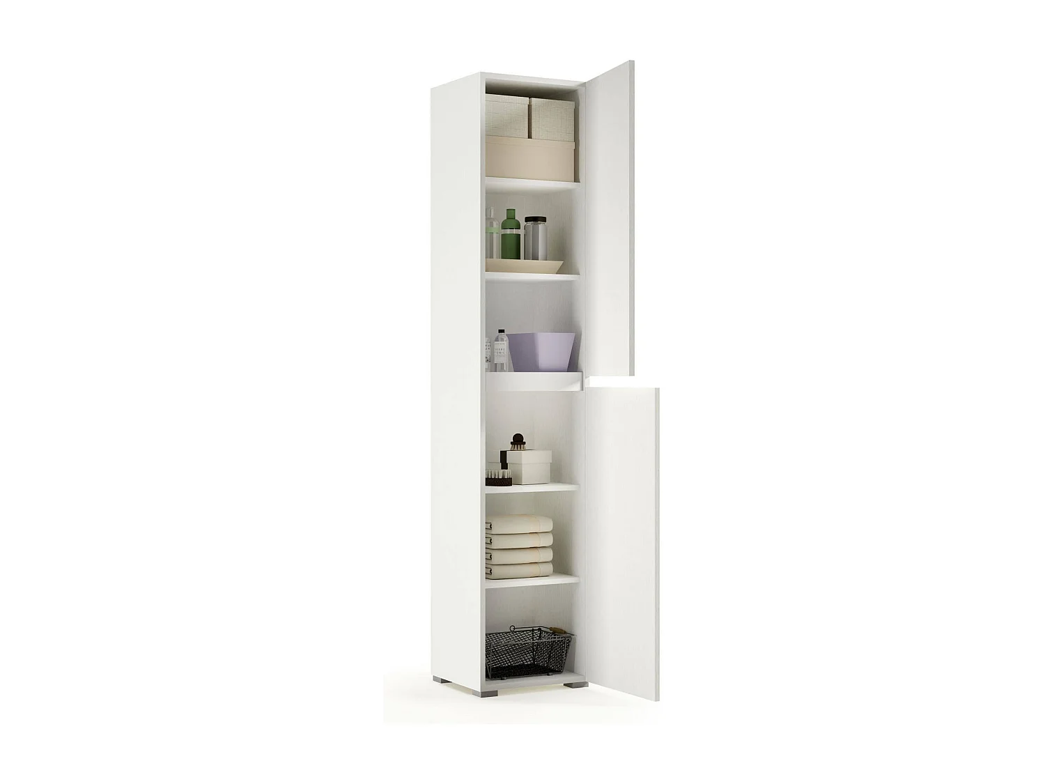 Armoire polyvalente en bouleau à 2 portes, Étagère à chaussures avec étagères réglables, Meuble à chaussures avec 2 portes, 100% Made in Italy, 45x37h195 cm, Blanc