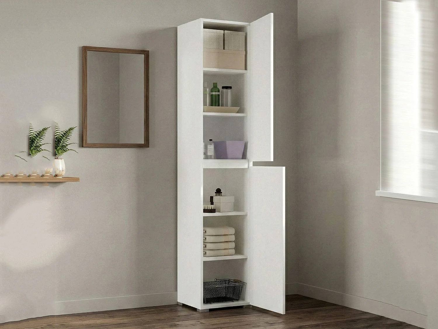 Dbalestro multifunctionele kledingkast met 2 deuren, Schoenenrek met verstelbare planken, Schoenenkast met 2 deuren, 100% Made in Italy, 45x37h195 cm, Wit