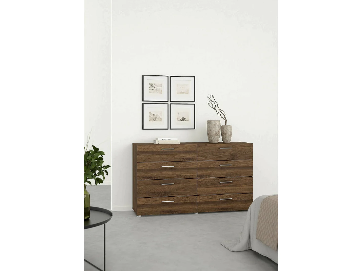 Kommode Dsattol, Wohnzimmerbuffet, Wohnzimmer-Sideboard, Moderne Küchen-Speisekammer, 140x40 h82 cm, Nussbaum