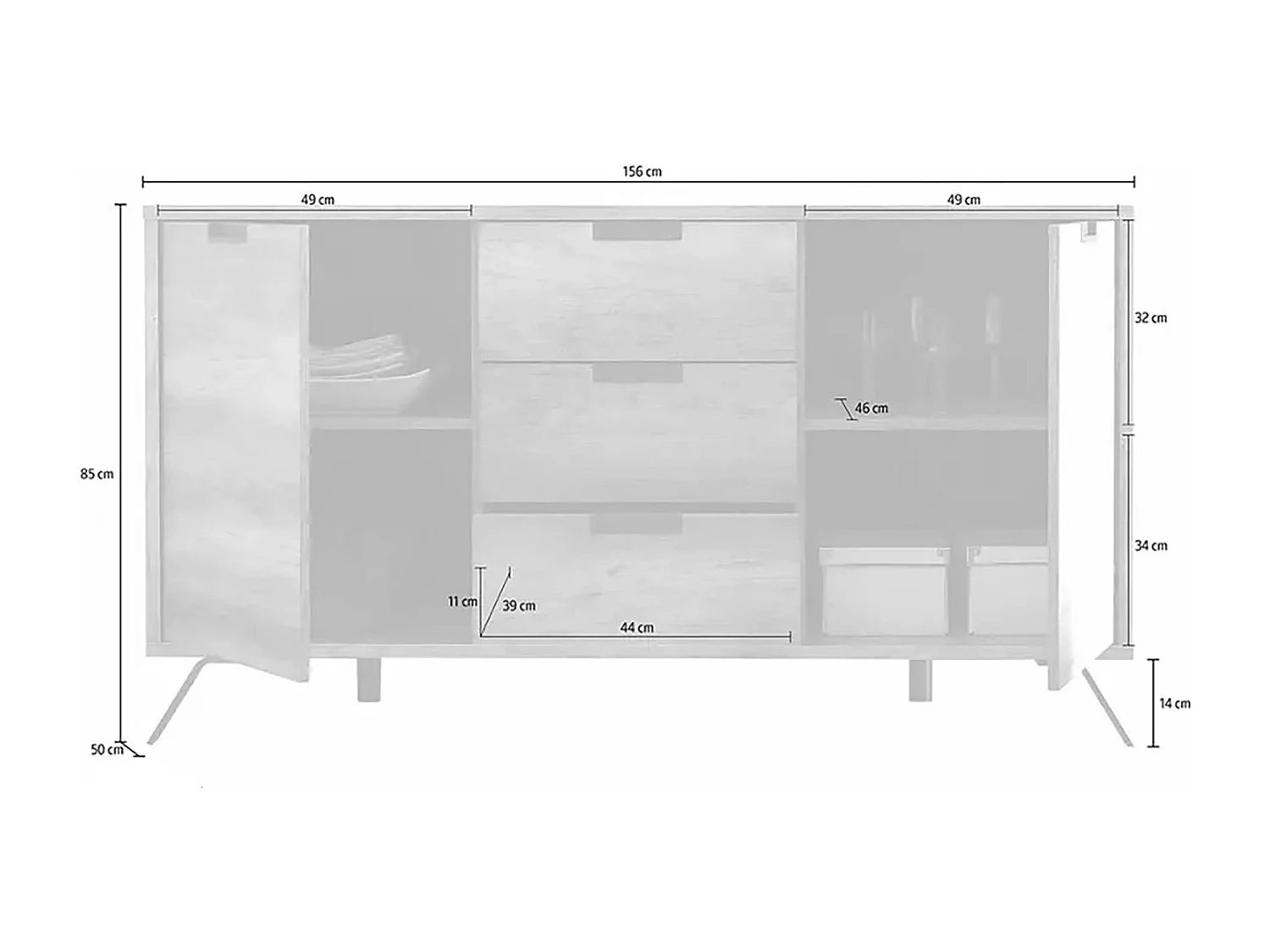 Kommode Dace, Wohnzimmerbuffet, Wohnzimmer-Sideboard, Moderne Küchen-Speisekammer, Made in Italy, 156x50 h86 cm, Eiche