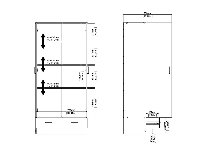Garde-robe 2 portes Dsban, Meubles de chambre, Penderie de plain-pied, Placard à vêtements, 79x36 h170 cm, Chêne