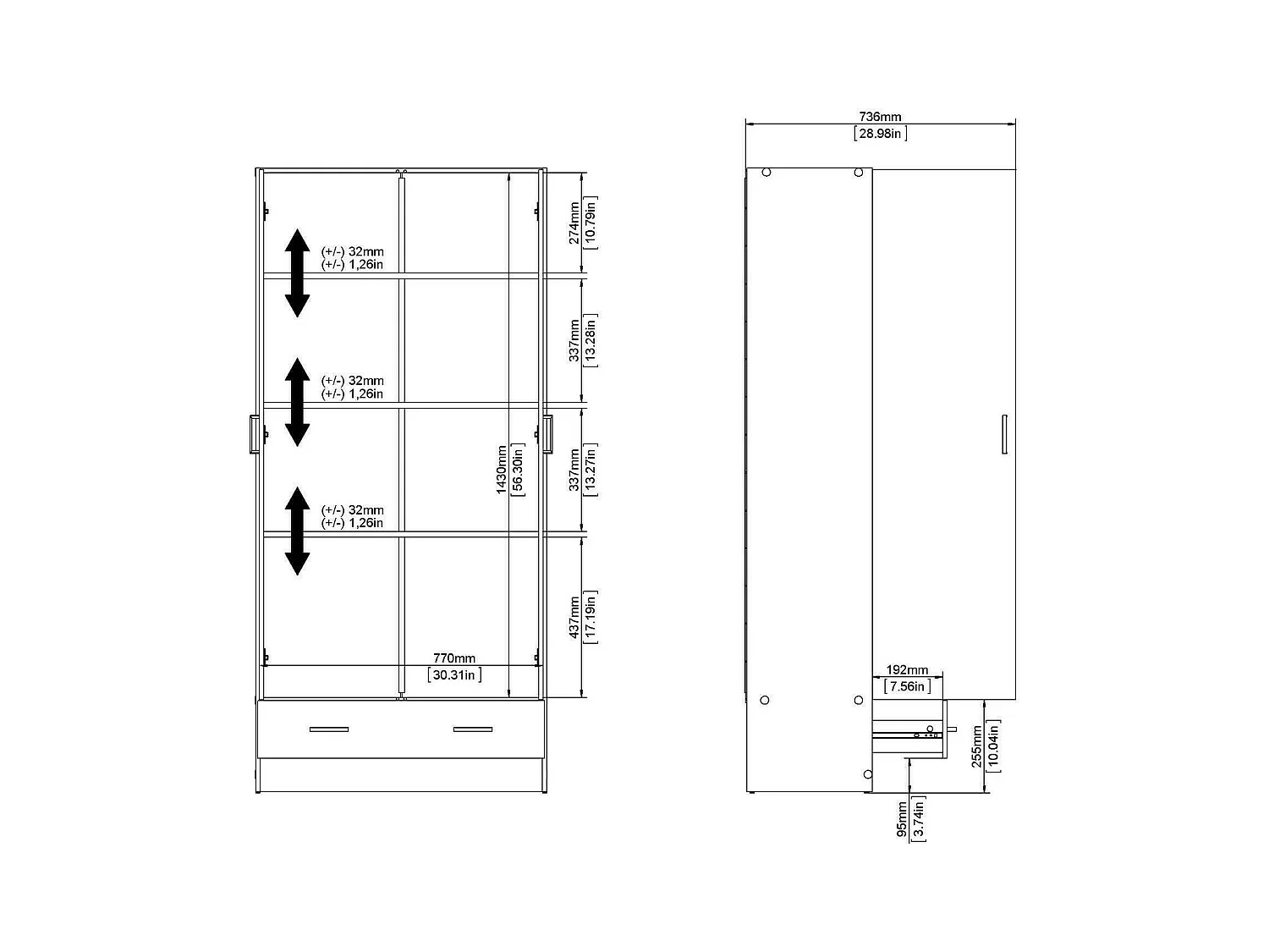 Garde-robe 2 portes Dsban, Meubles de chambre, Penderie de plain-pied, Placard à vêtements, 79x36 h170 cm, Chêne