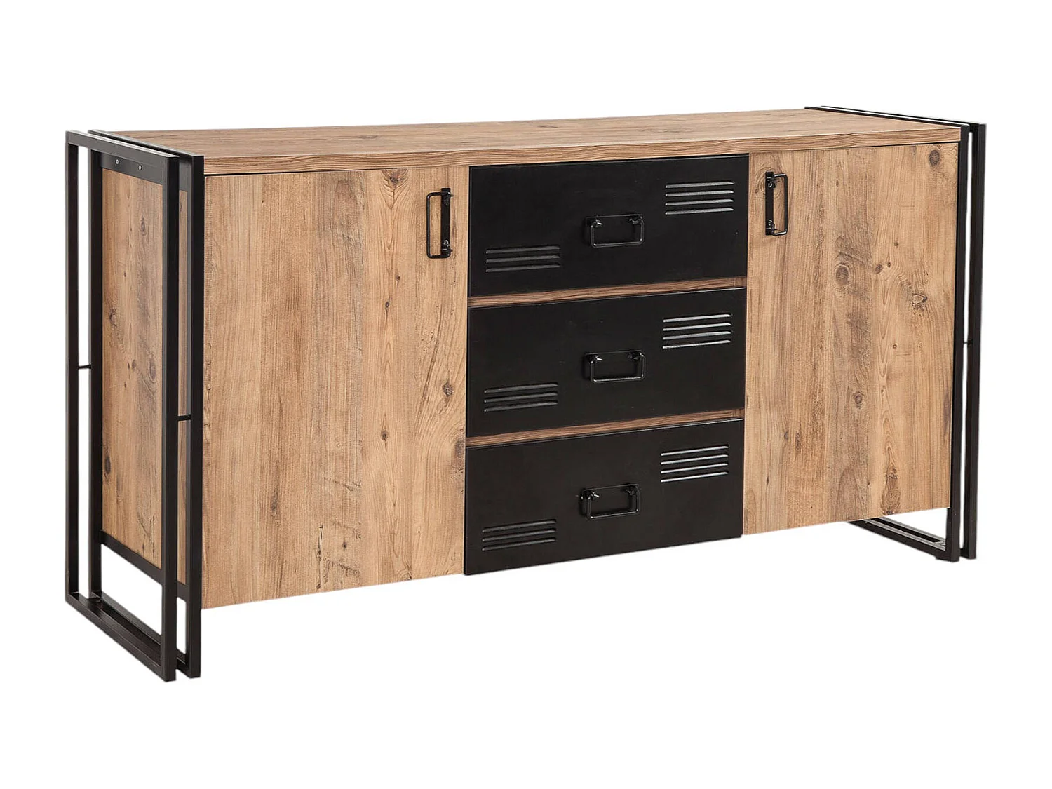 Dzubrigge dressoir, Woonkamerbuffet, Woonkamerdressoir, Keukenkast, 160x45 h80 cm, Eiken en Zwart