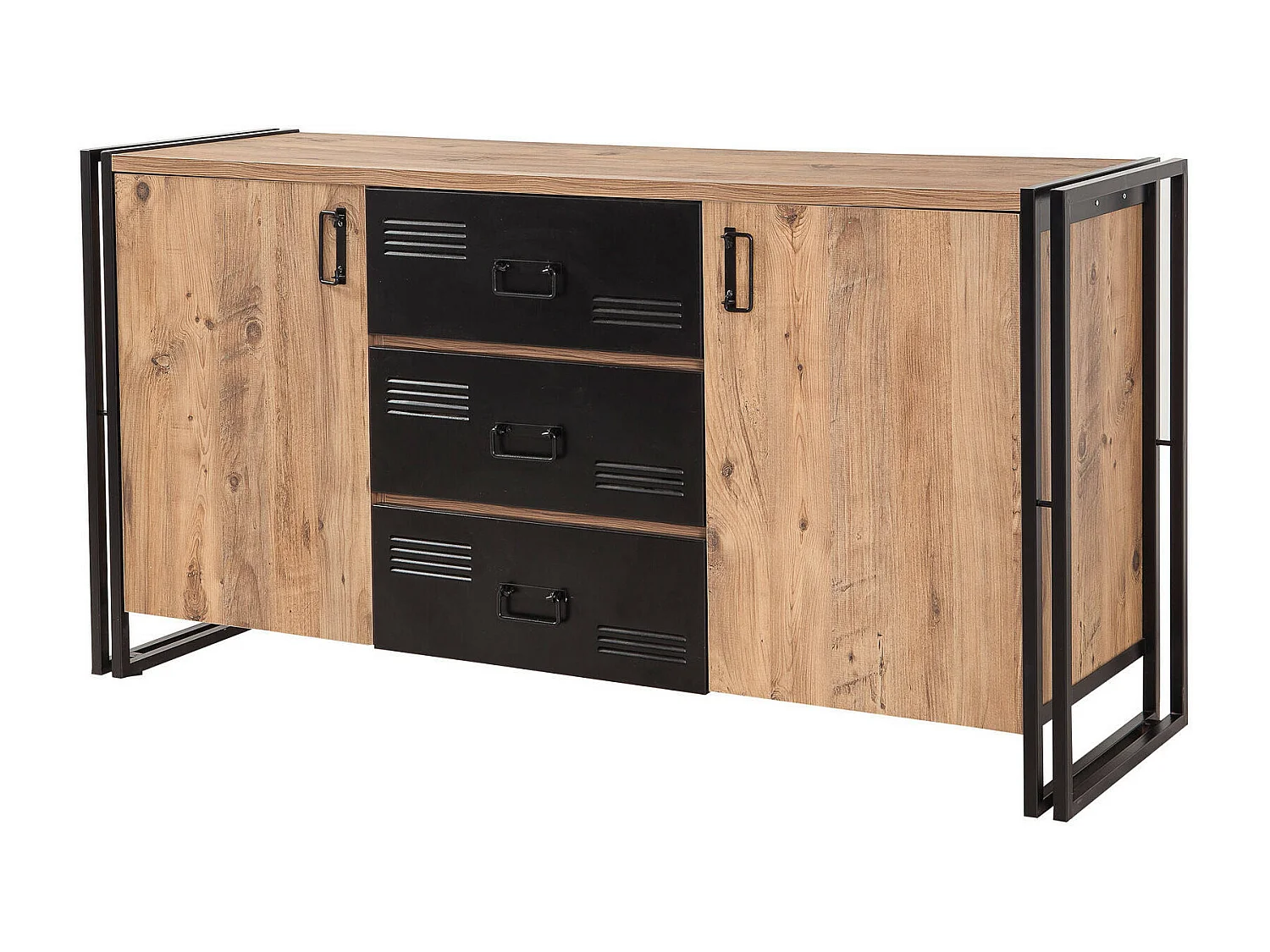 Dzubrigge dressoir, Woonkamerbuffet, Woonkamerdressoir, Keukenkast, 160x45 h80 cm, Eiken en Zwart