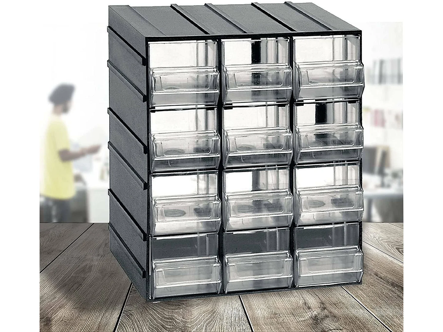 Armoire polyvalente 2 portes Dbertolin, Armoire pour petites pièces, Armoire pour conteneurs à outils, 100% Made in Italy, 19x15h23 cm, Anthracite, 12 tiroirs