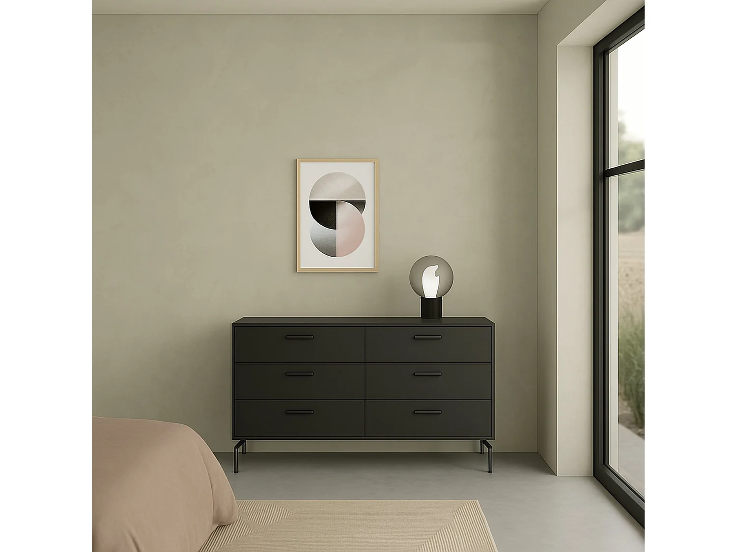 Credenza Begawan, 6 Cassetti, 39.8x138.7x76.6h cm Nero, Madia