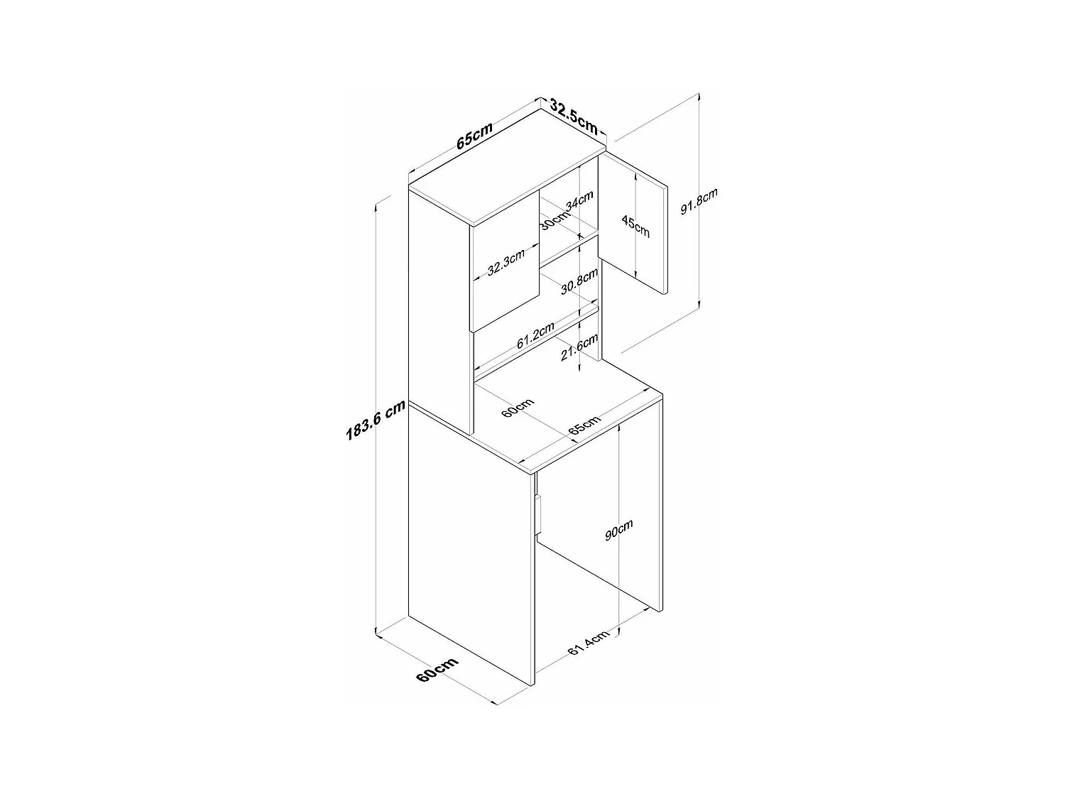 Armoire polyvalente à 2 portes Dgarofal, Meubles multifonctionnels, Casier à chaussures, Support à chaussures pour armoire, 65x60h184 cm, Blanc et Noyer