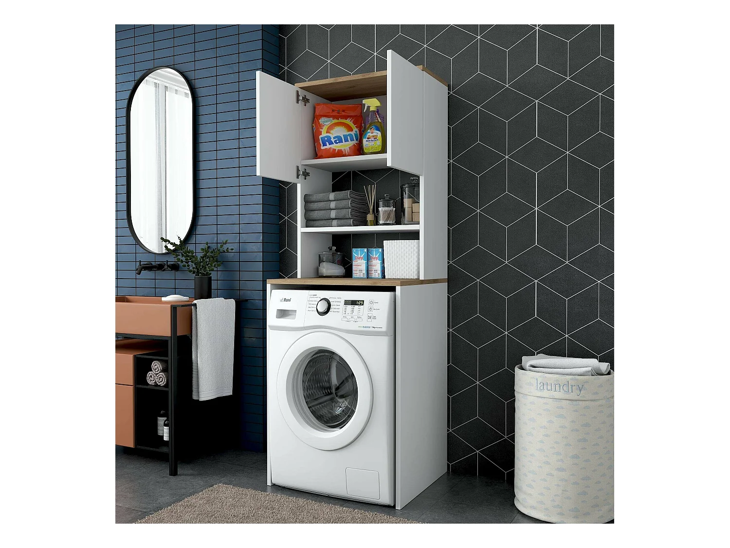 Armoire polyvalente à 2 portes Dgarofal, Meubles multifonctionnels, Casier à chaussures, Support à chaussures pour armoire, 65x60h184 cm, Blanc et Noyer