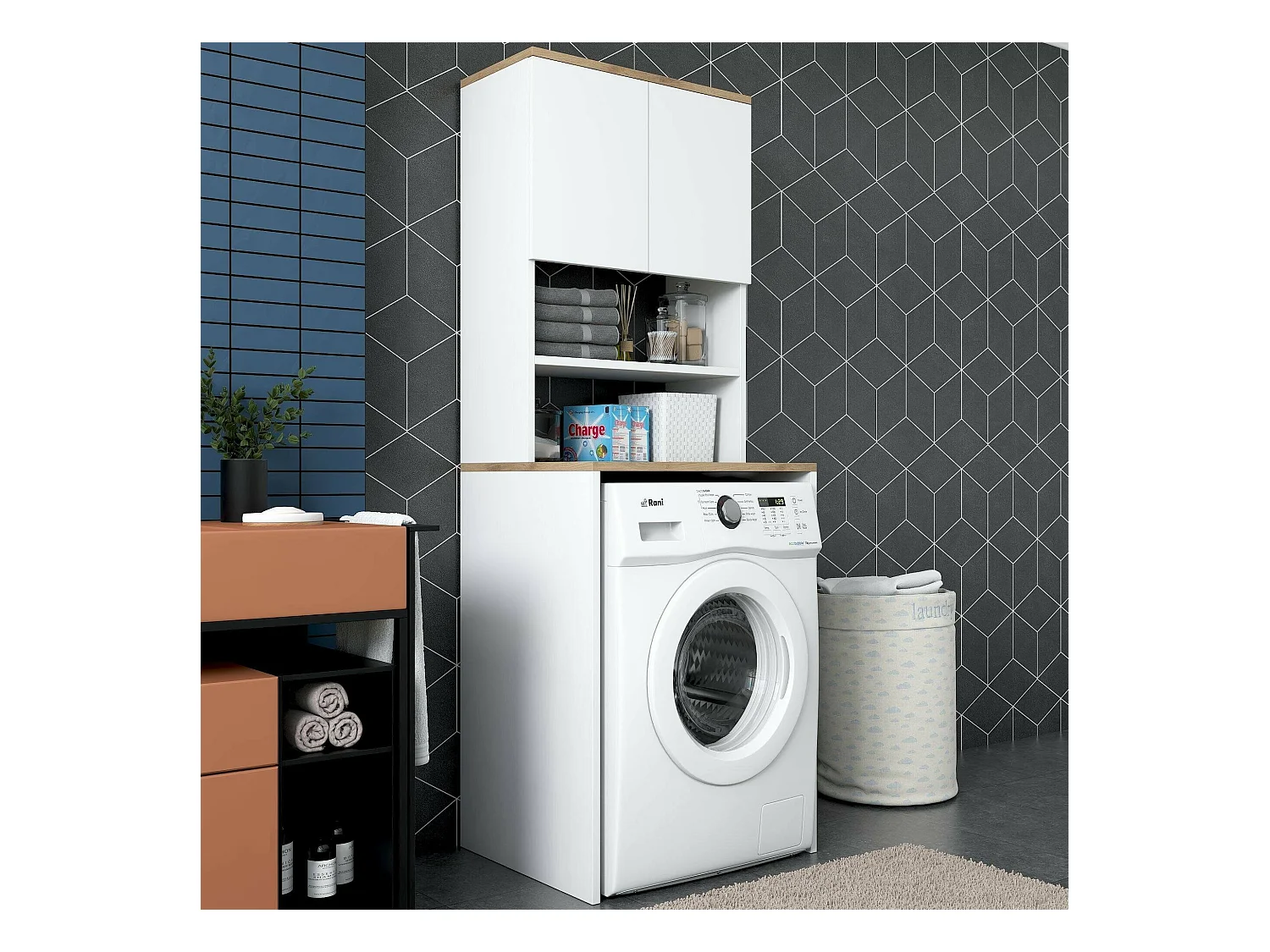 Armoire polyvalente à 2 portes Dgarofal, Meubles multifonctionnels, Casier à chaussures, Support à chaussures pour armoire, 65x60h184 cm, Blanc et Noyer