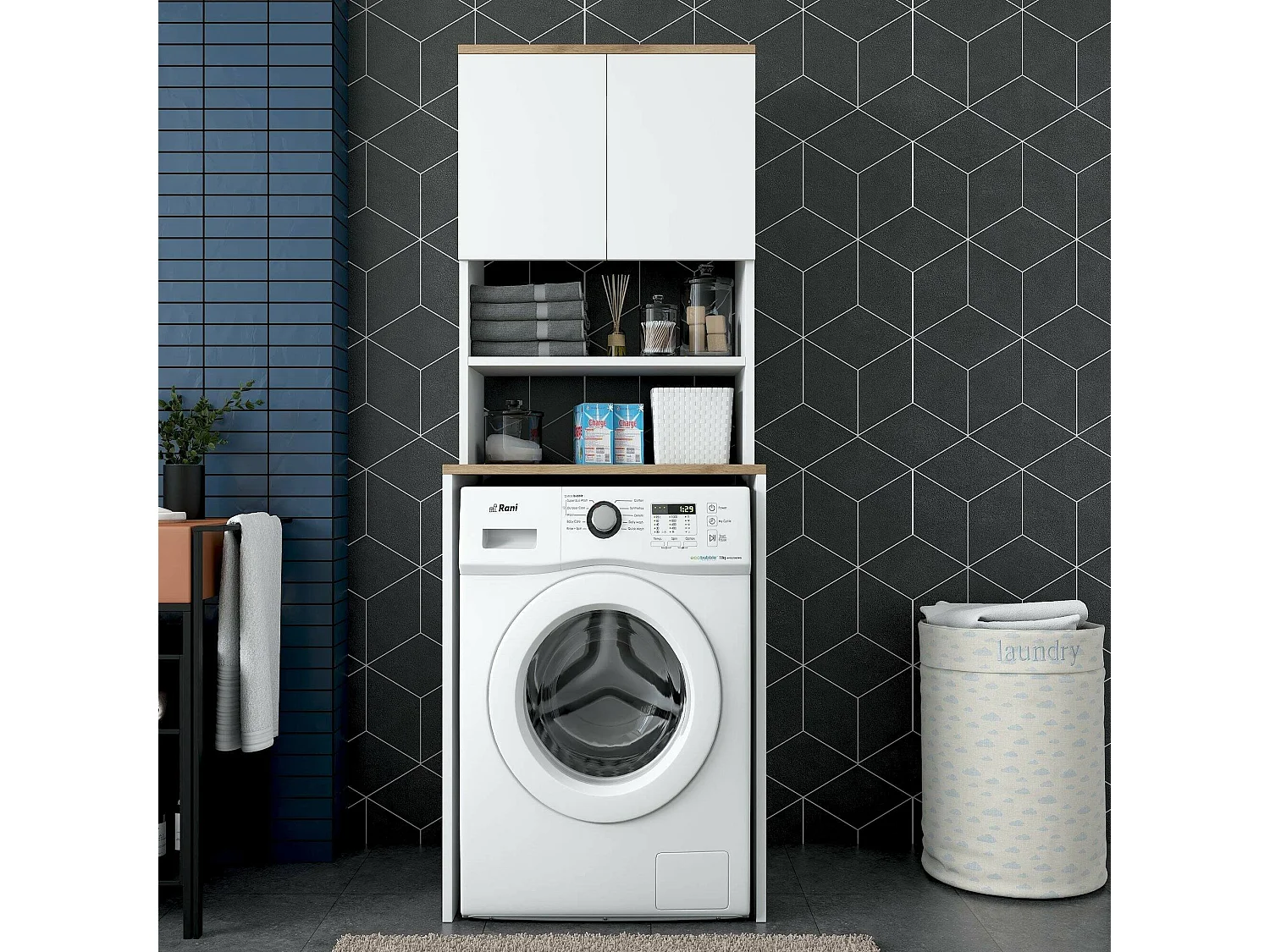 Armario multiusos 2 puertas Dgarofal, Muebles multifuncionales, Zapatero, Armario para zapatos, 65x60h184 cm, Blanco y Nogal