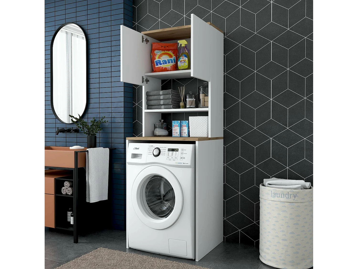 Armario multiusos 2 puertas Dgarofal, Muebles multifuncionales, Zapatero, Armario para zapatos, 65x60h184 cm, Blanco y Nogal