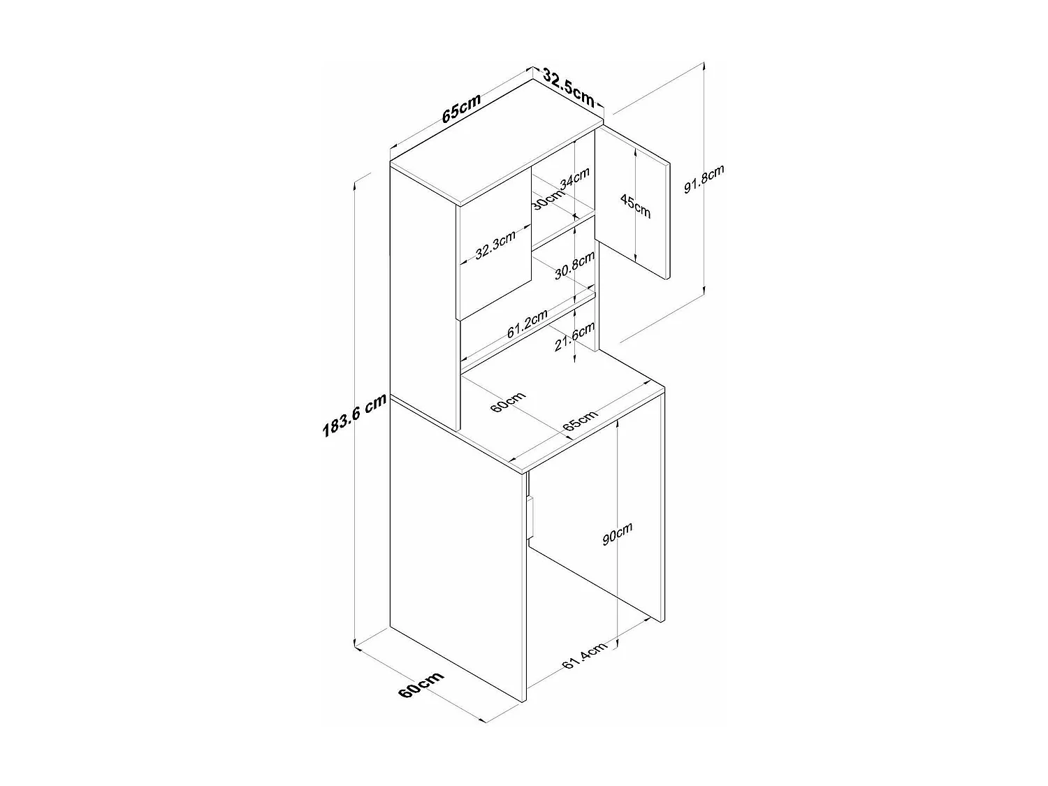 Armoire polyvalente à 2 portes Dgarofal, Meubles multifonctionnels, Casier à chaussures, Support à chaussures pour armoire, 65x60h184 cm, Blanc et Noyer